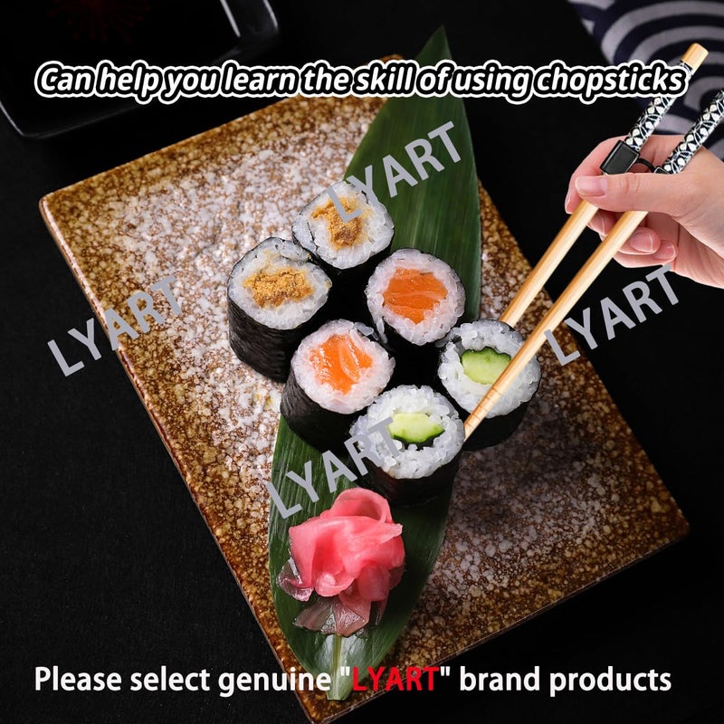 LYART 7 Pairs Reusable Training Chopsticks Helpers for Kids Adults Trainers Beginner and Each Age Learner  Non-Slip and Portable Practice Wooden Chopsticks Hinges Connector Set (1.Japanese stamp) - Image 2